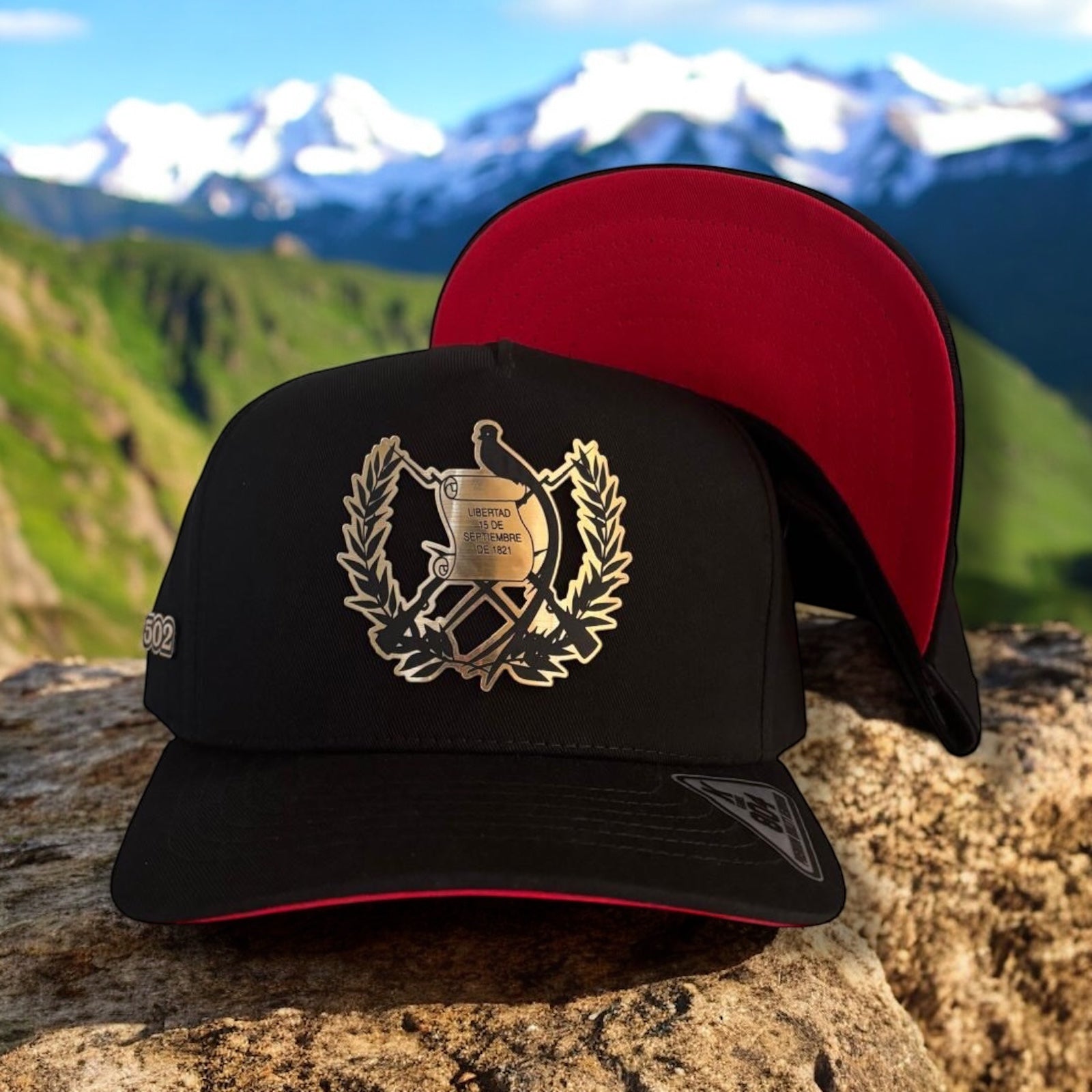 Guatemala Hat Black - Red cap SnapBack Gold plate logo