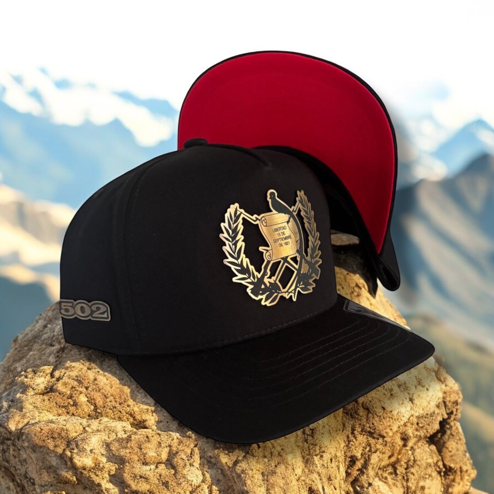 Guatemala Hat Black - Red cap SnapBack Gold plate logo