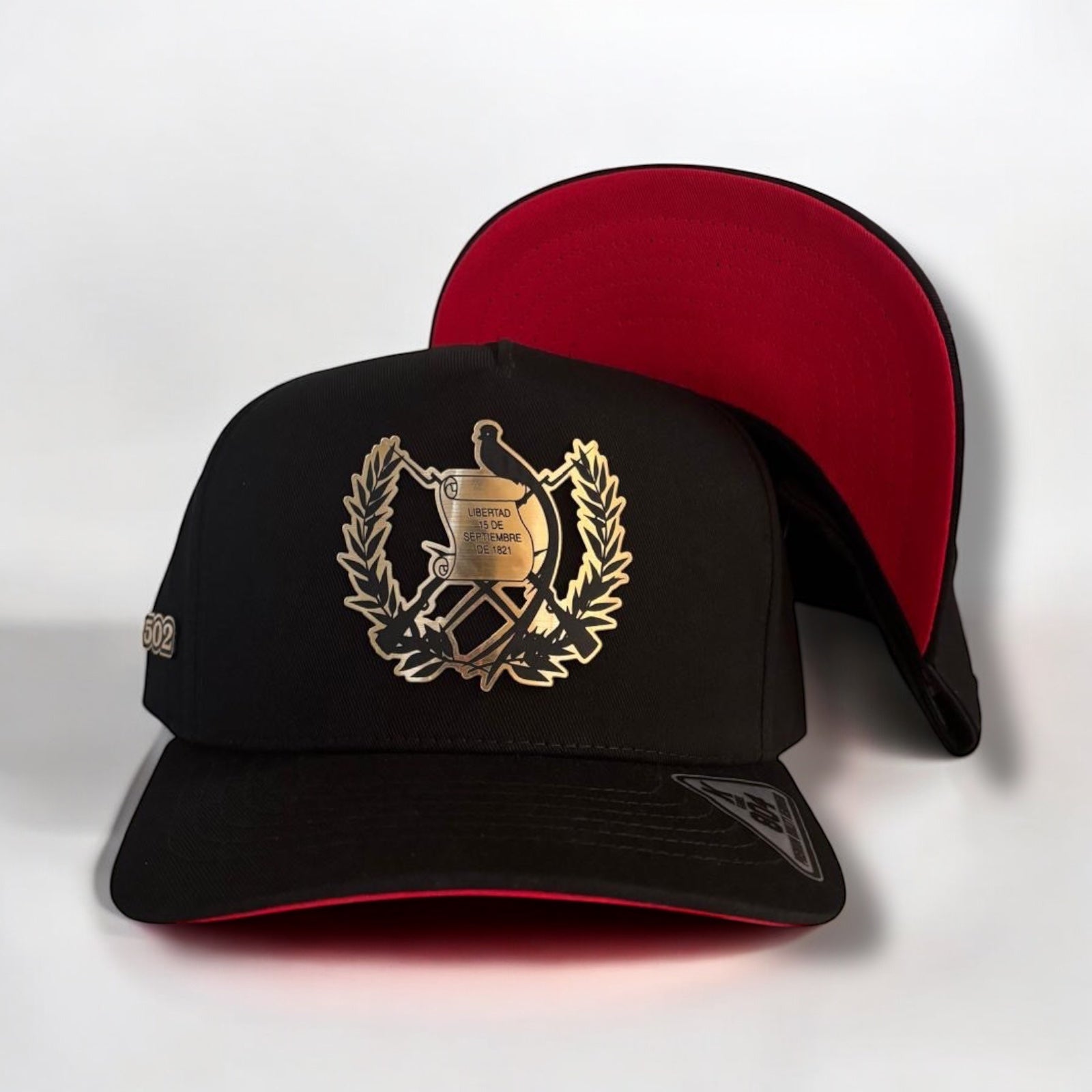 Guatemala Hat Black - Red cap SnapBack Gold plate logo